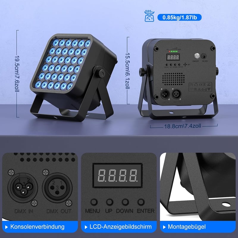 Starlitflow 54W RGBWA UV LED Par Reflektor Akkumulátoros Távirányítóval Diszkó Parti Fény