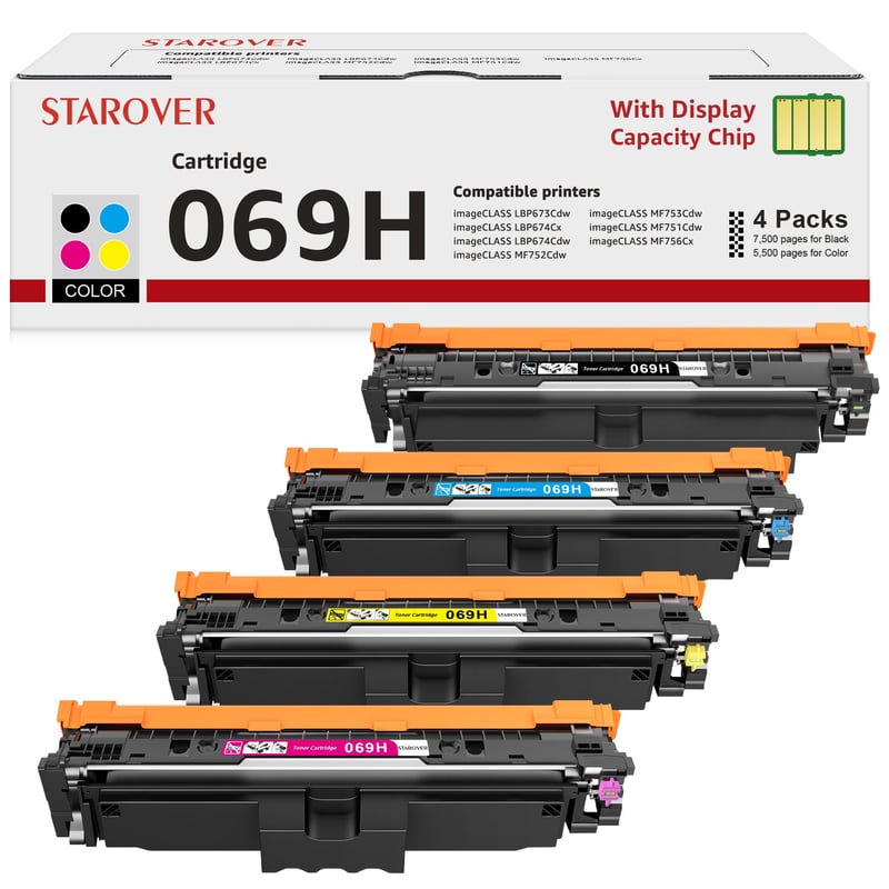 STAROVER 069H 069 Toner, kompatibilná náhradná tonerová kazeta pre tlačiarne Canon i-SENSYS MF752Cdw MF754Cdw, balenie 4 ks