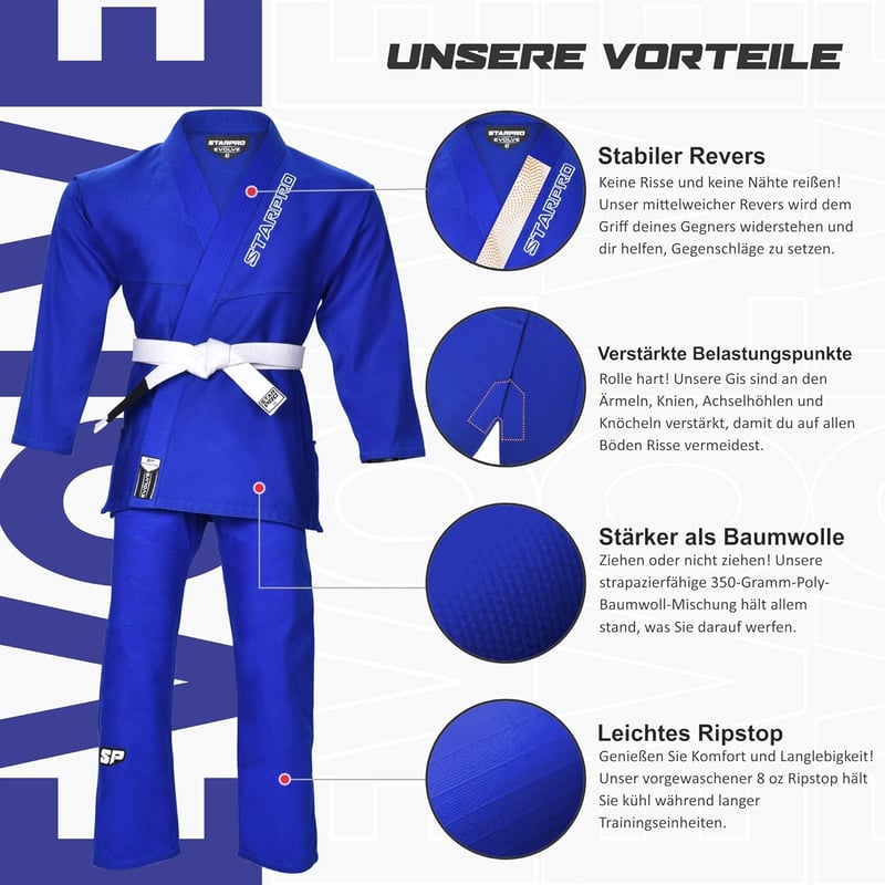 Starpro Evolve BJJ Gi 350g fehér-fekete professzionális kimonó