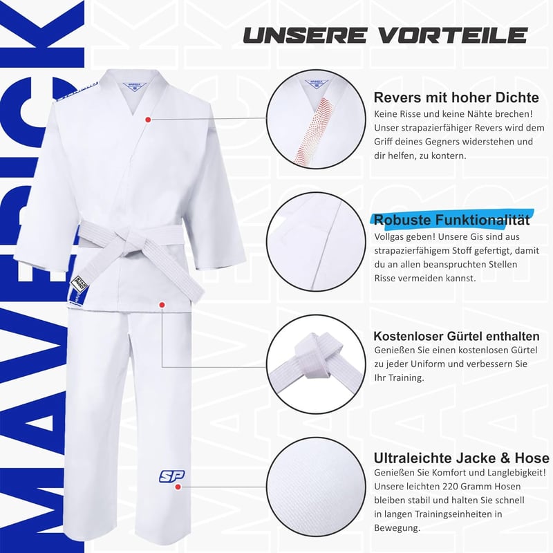 Starpro Fehér Karate Ruha 150 cm Övvel - Könnyű és Légáteresztő Gyermek Karate Gi - Kezdő és Haladó Edzéshez - Unisex