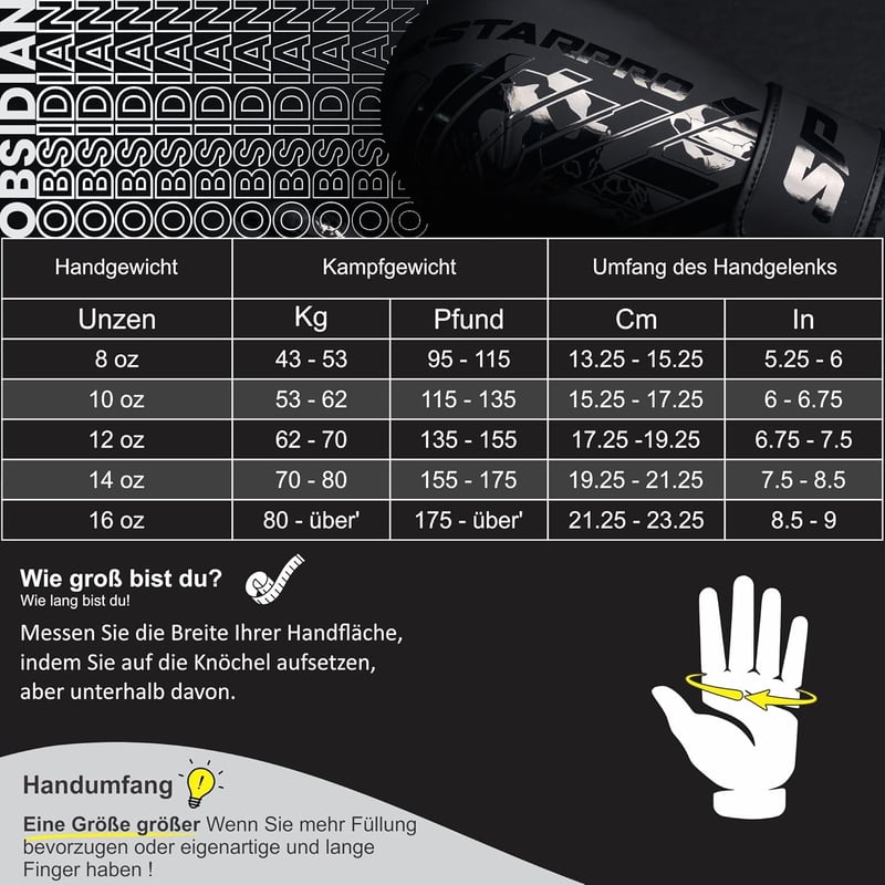 Starpro Matt Fekete Boxkesztyű Edzés Sparring Kickboxing 8-16oz - 10oz, matte black