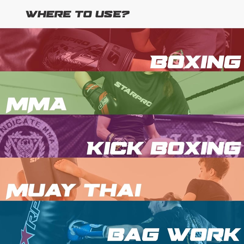 Starpro Premium Boxkesztyű Valódi Bőr Piros-Fekete Profi Edzés Muay Thai Kickboxing - 12oz, Dourado/Preto