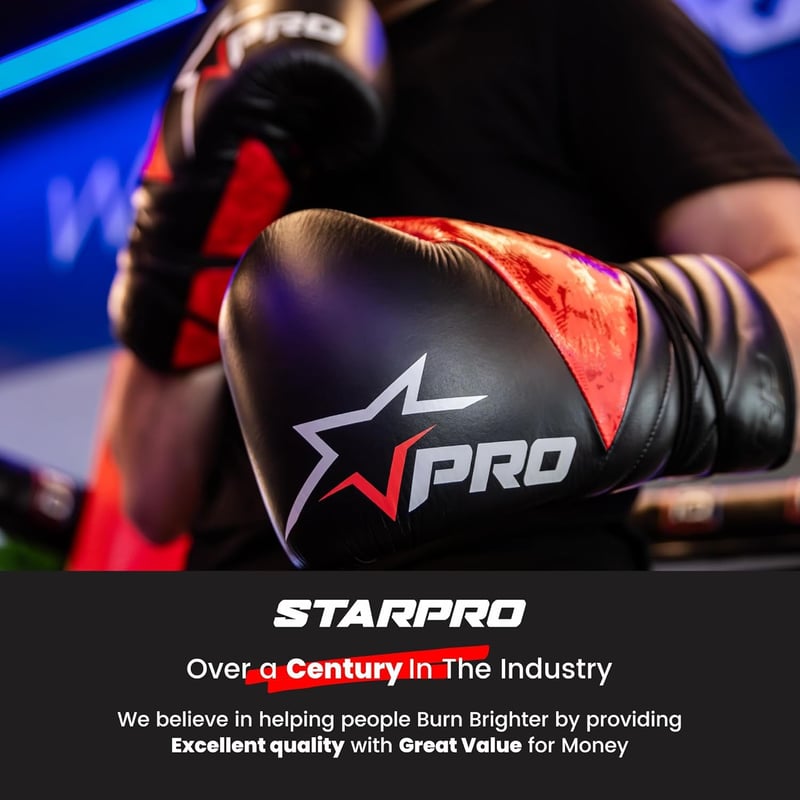 Starpro Premium Boxkesztyű Valódi Bőr Piros-Fekete Profi Edzés Muay Thai Kickboxing - 12oz, Dourado/Preto