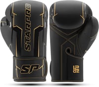 Starpro Premium Boxkesztyű Valódi Bőr Piros-Fekete Profi Edzés Muay Thai Kickboxing - 12oz, Dourado/Preto 1