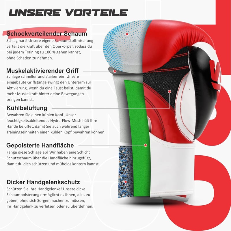 Starpro T20 Boxkesztyű Férfi Női Edzés Küzdősport Ütéshez - 8oz, red