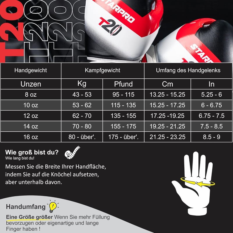 Starpro T20 Boxkesztyű Férfi Női Edzés Küzdősport Ütéshez - 8oz, red