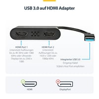 Adaptér StarTech USB-A 3.0 na duálne HDMI pre Windows, 4K 30Hz a 1080p 60Hz, režim rozšírenia alebo zrkadlenia, prevodník USB na monitor 2