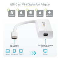 StarTech USB-C na Mini DisplayPort adaptér 4K 60Hz HBR2 DP Alt Mode biely konvertor 3