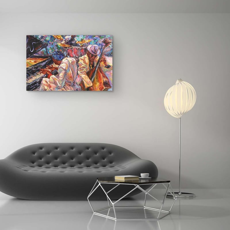 Startonight Narancs Jazz Zenekar Absztrakt Vászonkép - 60x90 cm Modern Fali Dekoráció Nappali Hálószoba - Éjjel-Nappal Effekt