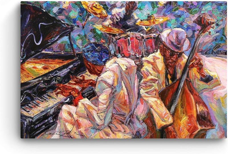 Startonight Narancs Jazz Zenekar Absztrakt Vászonkép - 60x90 cm Modern Fali Dekoráció Nappali Hálószoba - Éjjel-Nappal Effekt