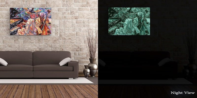Startonight Narancs Jazz Zenekar Absztrakt Vászonkép - 60x90 cm Modern Fali Dekoráció Nappali Hálószoba - Éjjel-Nappal Effekt