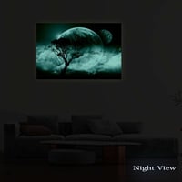 Startonight Pictures Hold és Fa Vászonkép - Modern Fali Dekoráció 60x90 cm, Nappali-Éjszakai Fényhatással, Hálószoba Falidekoráció 5