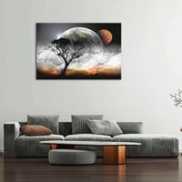 Startonight Pictures Hold és Fa Vászonkép - Modern Fali Dekoráció 60x90 cm, Nappali-Éjszakai Fényhatással, Hálószoba Falidekoráció 4