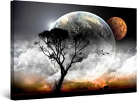 Startonight Pictures Hold és Fa Vászonkép - Modern Fali Dekoráció 60x90 cm, Nappali-Éjszakai Fényhatással, Hálószoba Falidekoráció 1