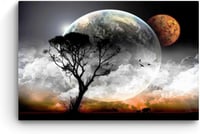 Startonight Pictures Hold és Fa Vászonkép - Modern Fali Dekoráció 60x90 cm, Nappali-Éjszakai Fényhatással, Hálószoba Falidekoráció 3