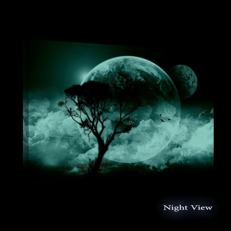 Startonight Pictures Hold és Fa Vászonkép - Modern Fali Dekoráció 60x90 cm, Nappali-Éjszakai Fényhatással, Hálószoba Falidekoráció