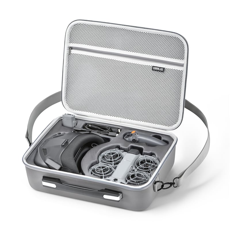 Prenosná taška STARTRC z PU kože pre DJI Neo Motion Fly More Combo a príslušenstvo Goggles N3, nabíjaciu stanicu RC Motion 3, sivá