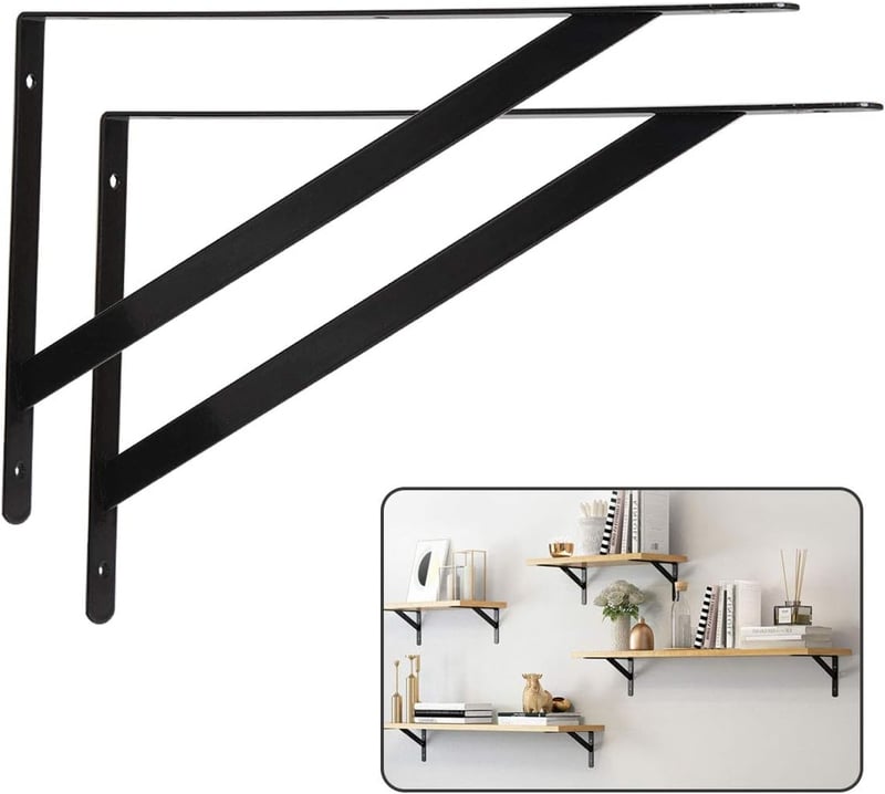 STARVAST Polctartó Konzol 6 db 90 Fokos Acél Háromszög Tartó 400x250mm Fekete Fali Rögzítéssel Csavarokkal