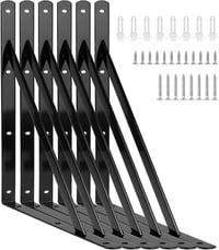 STARVAST Polctartó Konzol 6 db 90 Fokos Acél Háromszög Tartó 400x250mm Fekete Fali Rögzítéssel Csavarokkal 1