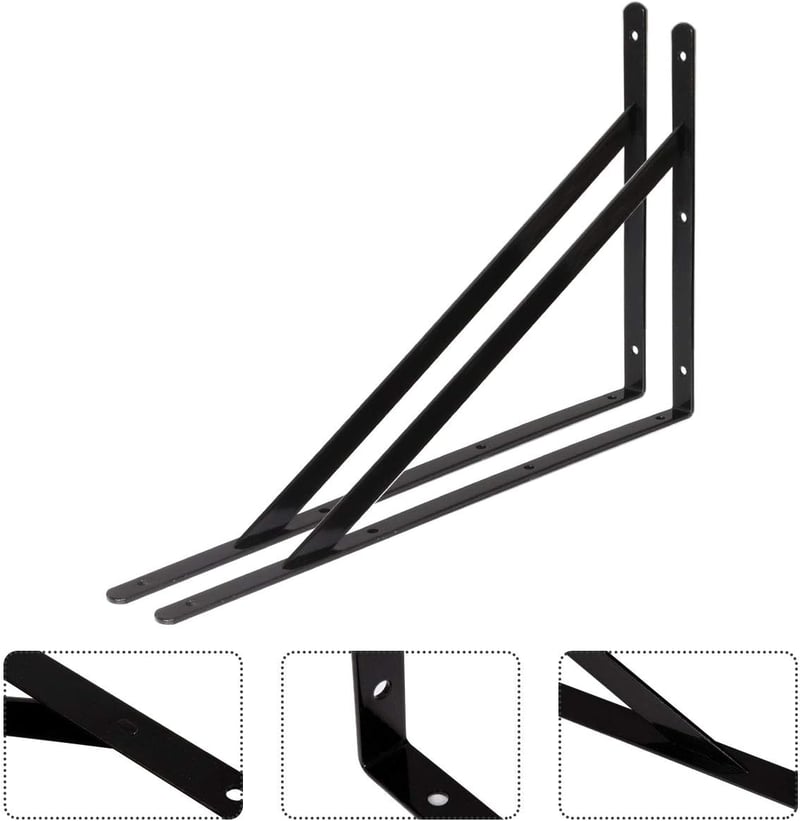 STARVAST Polctartó Konzol 6 db 90 Fokos Acél Háromszög Tartó 400x250mm Fekete Fali Rögzítéssel Csavarokkal