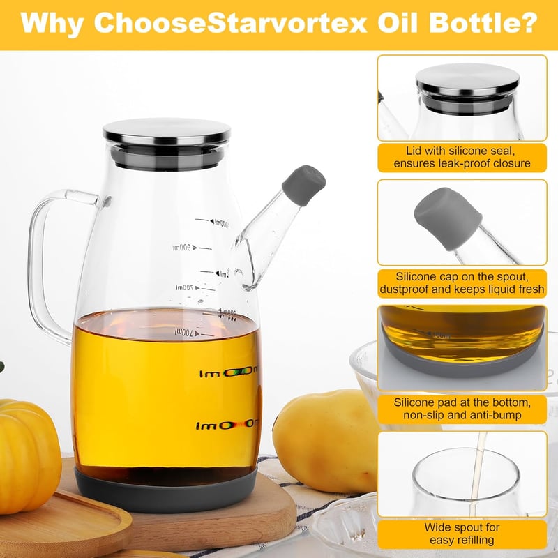 Starvortex 1L Boroszilikát Üveg Olajadagoló Mérőskálával