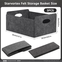 Starvortex 3 db szürke filc tárolódoboz szett, összecsukható fogantyúval, 30x25x15 cm 2