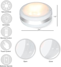 Starxing LED Szekrény Világítás 6 db Távirányítós ElemesSpot Lámpa Konyha Bútor Alá Fehér Kerek Dimmer 2