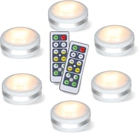 Starxing LED Szekrény Világítás 6 db Távirányítós ElemesSpot Lámpa Konyha Bútor Alá Fehér Kerek Dimmer 1
