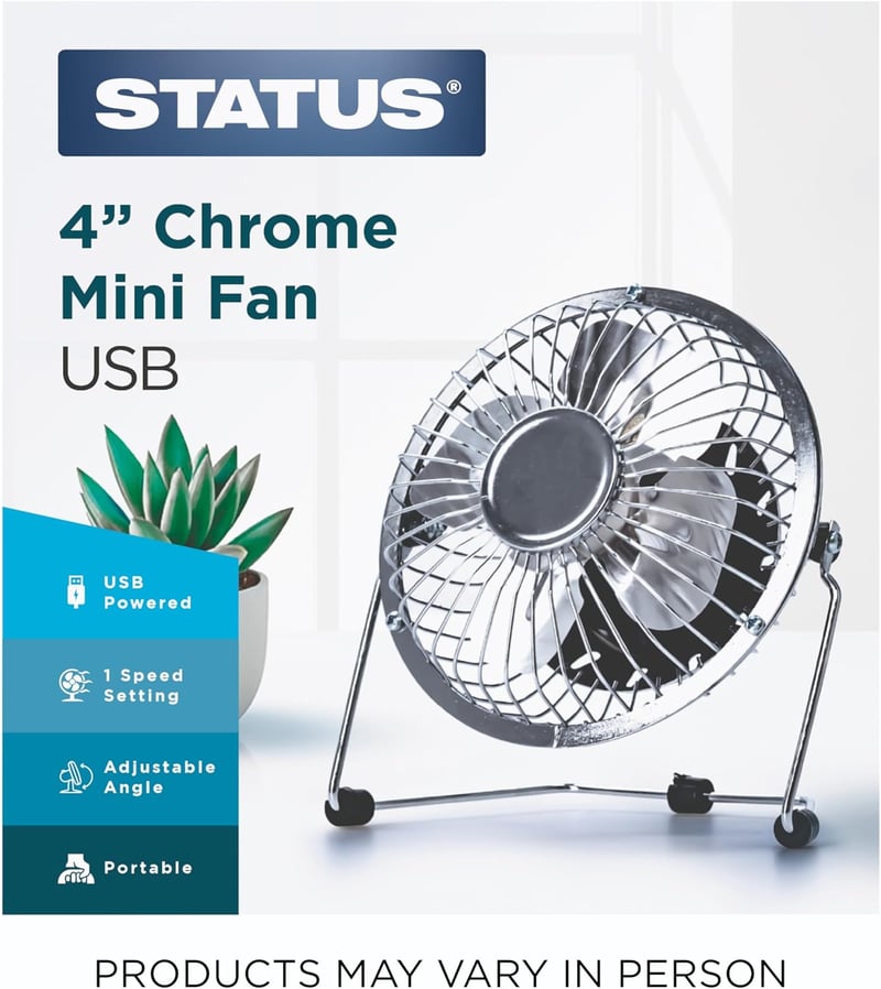 Status Hordozható Fém USB Mini Ventilátor Króm Színben