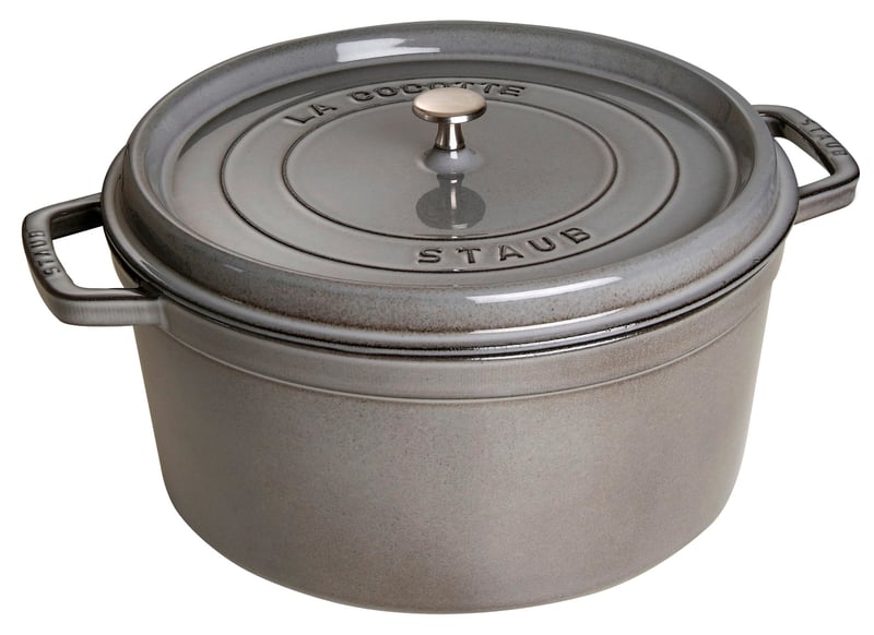 STAUB Cocotte posuda od lijevanog željeza s poklopcem, 30 cm, 8,35 L, okrugla, grafitno siva, za sve vrste štednjaka, indukcija, proizvedeno u Francuskoj