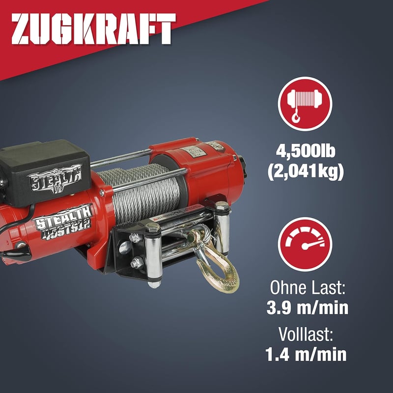 Stealth Winches 4500 lb Vezeték Nélküli Csörlő - 12V Acélkábeles Terepcsörlő Távirányítóval - Erős Motor, Acél Fogaskerék, Lakóautókhoz
