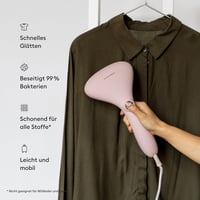 Steamery Cirrus 2 Ruhagőzölő 1500W - Gyors, 20 mp-es Felmelegedés, 15g/perc Gőzerő, Hordozható, Ergonomikus, Skandináv Dizájn, Rózsaszín 3
