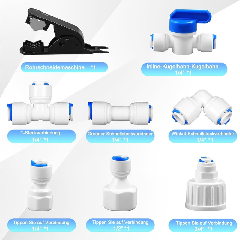 STEEIRO 15m Vízbevezető Cső Univerzális Csatlakozó Szett Side by Side Hűtőhöz 1/4 Colos Vízvezeték Tömlő Adapter Készlet