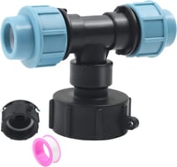 STEEIRO IBC Tank Adapter S60X6 Menetes Csatlakozó, Háromágú T-Idom 25mm Csőhöz, Esővíz Tartály Összekötő Fekete-Kék 1