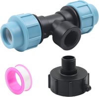 STEEIRO IBC Tank Adapter S60X6 Menetes Csatlakozó, Háromágú T-Idom 25mm Csőhöz, Esővíz Tartály Összekötő Fekete-Kék 2