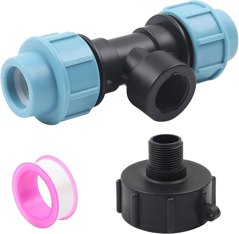 STEEIRO IBC Tank Adapter S60X6 Menetes Csatlakozó, Háromágú T-Idom 25mm Csőhöz, Esővíz Tartály Összekötő Fekete-Kék