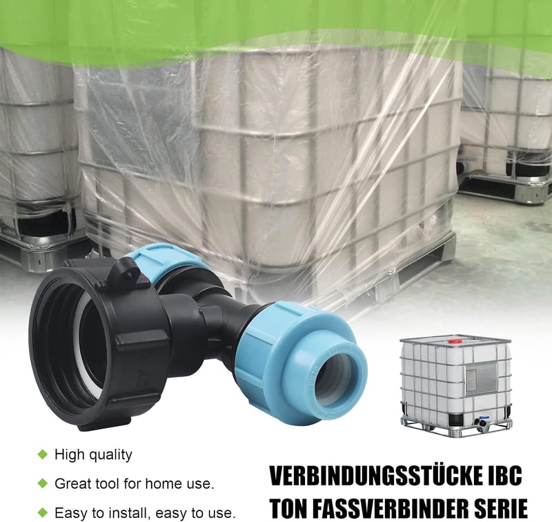 STEEIRO IBC Tank Adapter S60X6 Menetes Csatlakozó, Háromágú T-Idom 25mm Csőhöz, Esővíz Tartály Összekötő Fekete-Kék