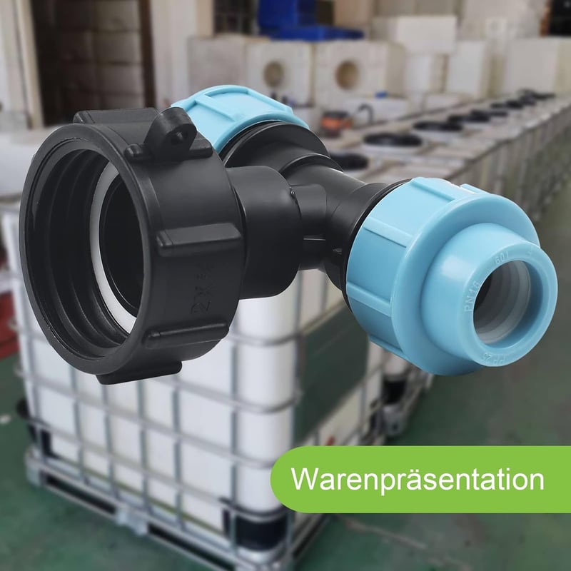 STEEIRO IBC Tank Adapter S60X6 Menetes Csatlakozó, Háromágú T-Idom 25mm Csőhöz, Esővíz Tartály Összekötő Fekete-Kék