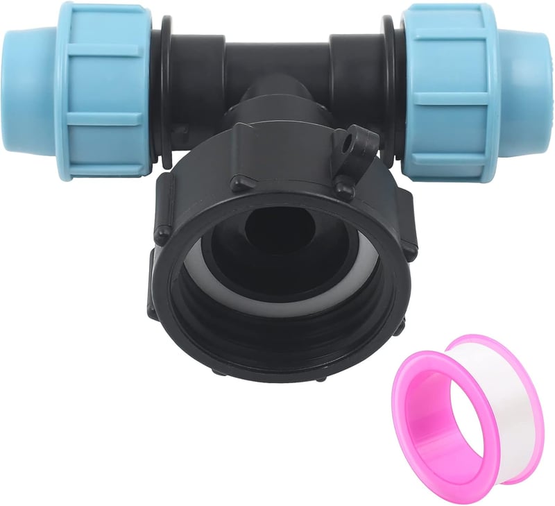 STEEIRO IBC Tank Adapter S60X6 Menetes Csatlakozó, Háromágú T-Idom 25mm Csőhöz, Esővíz Tartály Összekötő Fekete-Kék