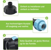 STEEIRO IBC Tank Adapter S60X6 Menetes Csatlakozó, Háromágú T-Idom 25mm Csőhöz, Esővíz Tartály Összekötő Fekete-Kék 3