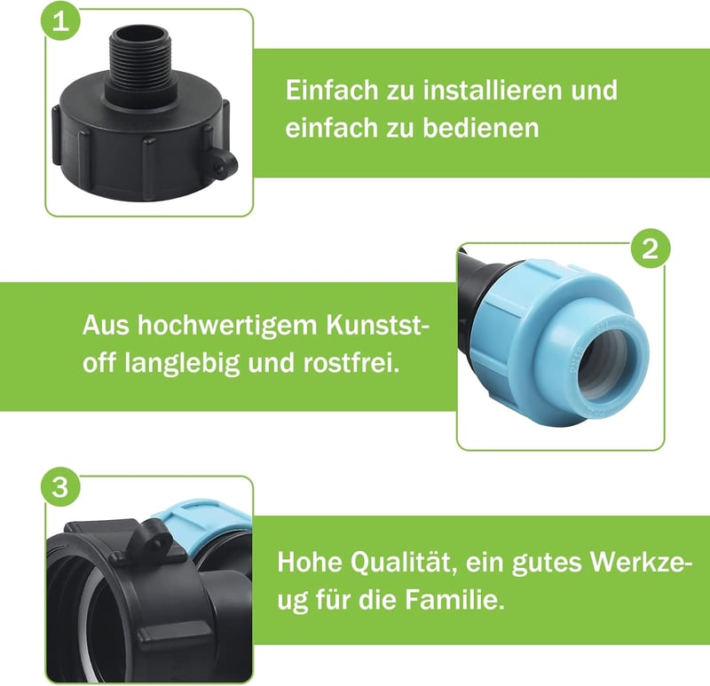 STEEIRO IBC Tank Adapter S60X6 Menetes Csatlakozó, Háromágú T-Idom 25mm Csőhöz, Esővíz Tartály Összekötő Fekete-Kék