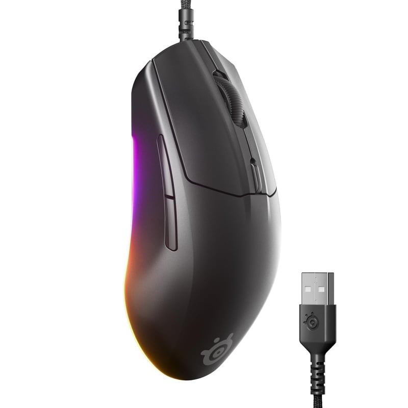 Herná myš SteelSeries Rival 3 Gen 2 – Optický senzor TrueMove Core s rozlíšením 8500 DPI – Ľahká konštrukcia 77 g – RGB – PTFE klzné plochy – Čierna