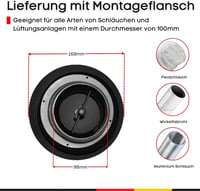 Steinberg14 Antracit Fém Szellőzőrács 100mm - Állítható Fali Mennyezeti Légbeejtő Szellőzőelem - Kerek Diffúzor Szürke 5