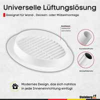 Steinberg14 Fehér Szellőzőrács 150 mm - Műanyag Elszívó Rács Kerek Peremmel Fal és Mennyezet Beltéri Szereléshez 6