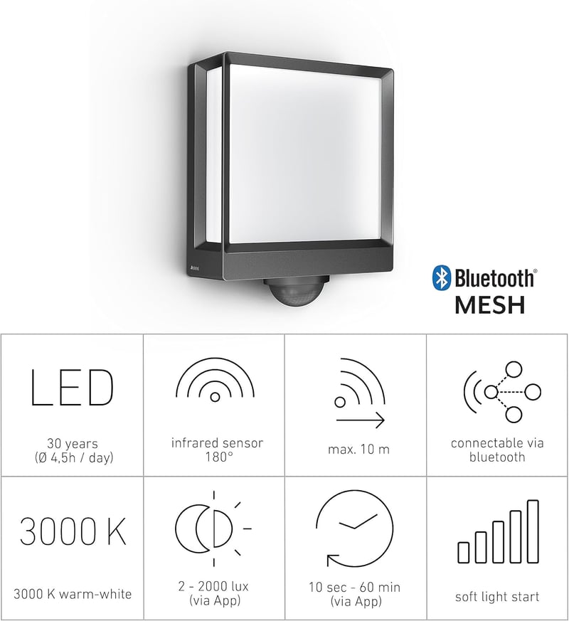 Steinel L 40 SC Connect LED kültéri fali lámpa mozgásérzékelővel - L 40 - Quadratisch, With motion sensor