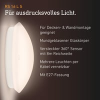 Lampă de interior Steinel RS 16 S L, lampă de perete și tavan, senzor de mișcare la 360°, rază de acțiune 8 m, cu fasung E27, max. 60 W, albă 5