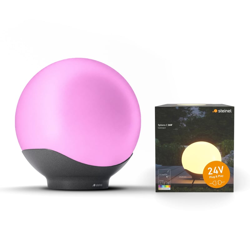 Steinel Sphera C 24V LED gömblámpa, 400 mm átmérő, 16 millió szín, app vezérlés, Plug & Play, fényérzékelő, IP65, kertbe és teraszra