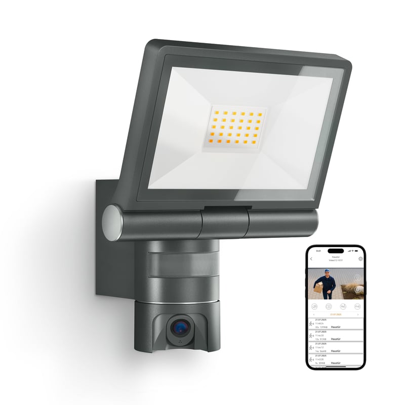 Proiector LED cu cameră de supraveghere Steinel XLED CAM2 SC, 2K, interfon, senzor de mișcare, Wi-Fi 6 Dual-Band, 21 W, aluminiu, antracit