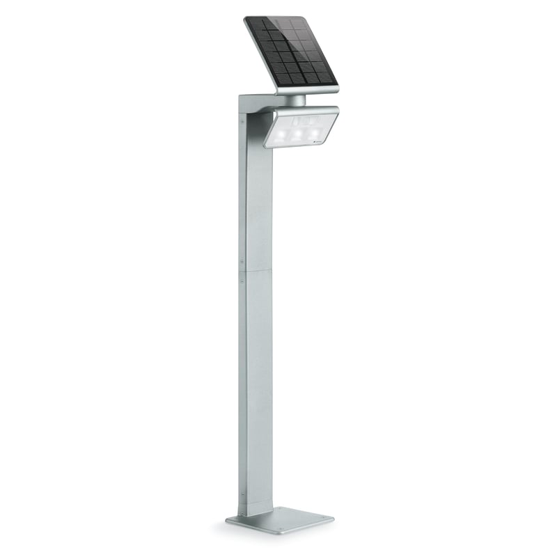 Steinel XSolar GL-S ezüst LED napelemes kerti lámpa mozgásérzékelővel, 140°, 5 m hatótáv, 150 lm, állítható magasság