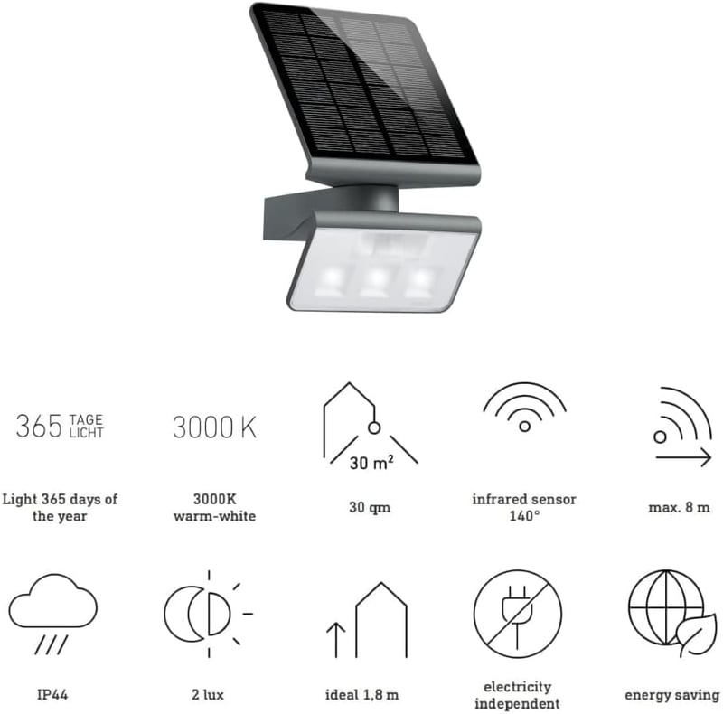 Steinel XSolar L-S ONE LED napelemes fali lámpa mozgásérzékelővel antracit